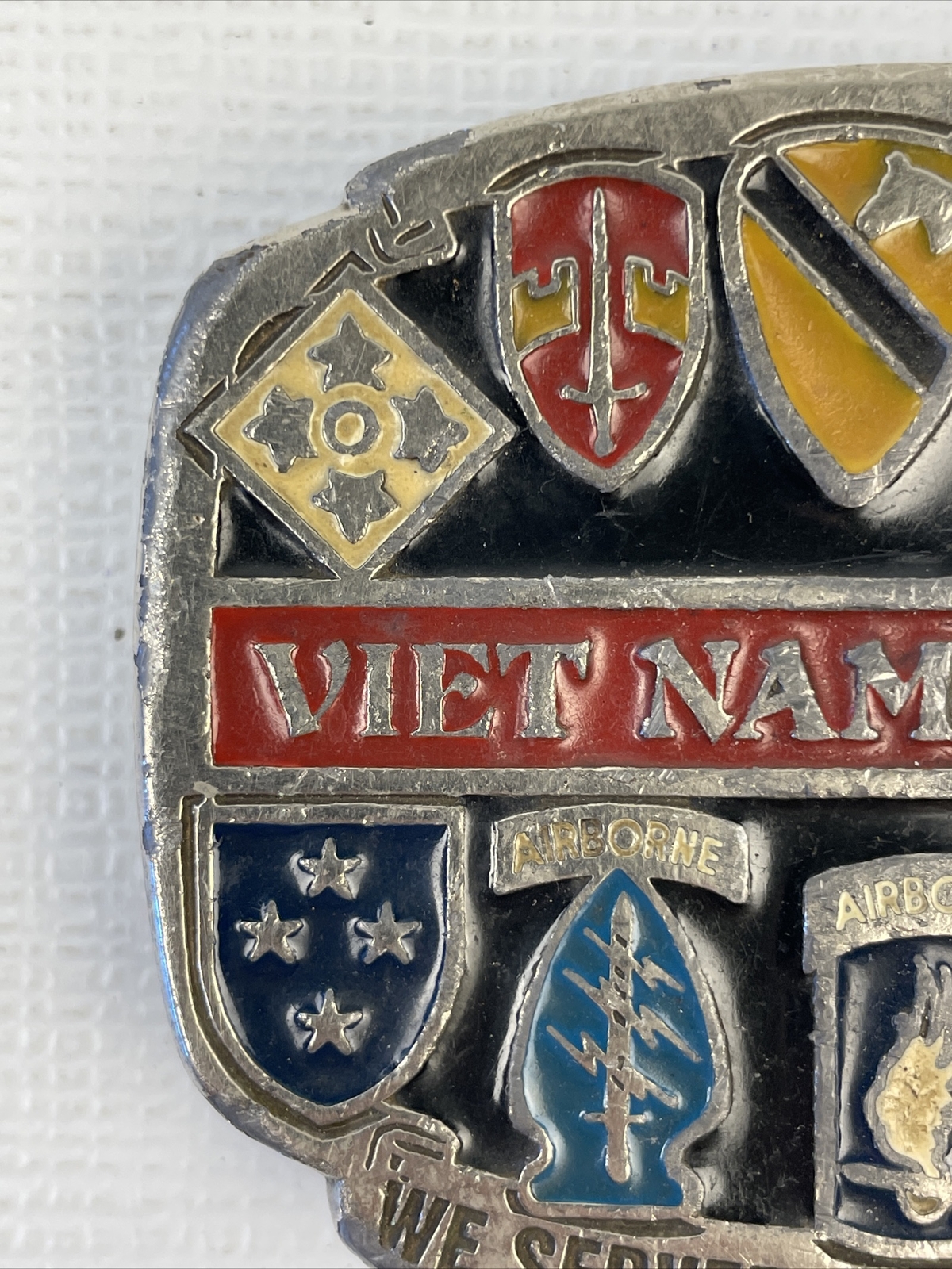 Vietnam Veteran Belt Buckle Enamel “WE SERVED OUR TIME IN HELL” Preowned