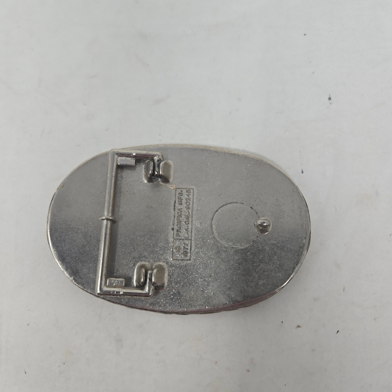 Vintage 1977 Fleetwood Mac Belt Buckle Pacifica Mfg Rumours Rock Band Blue Oval
