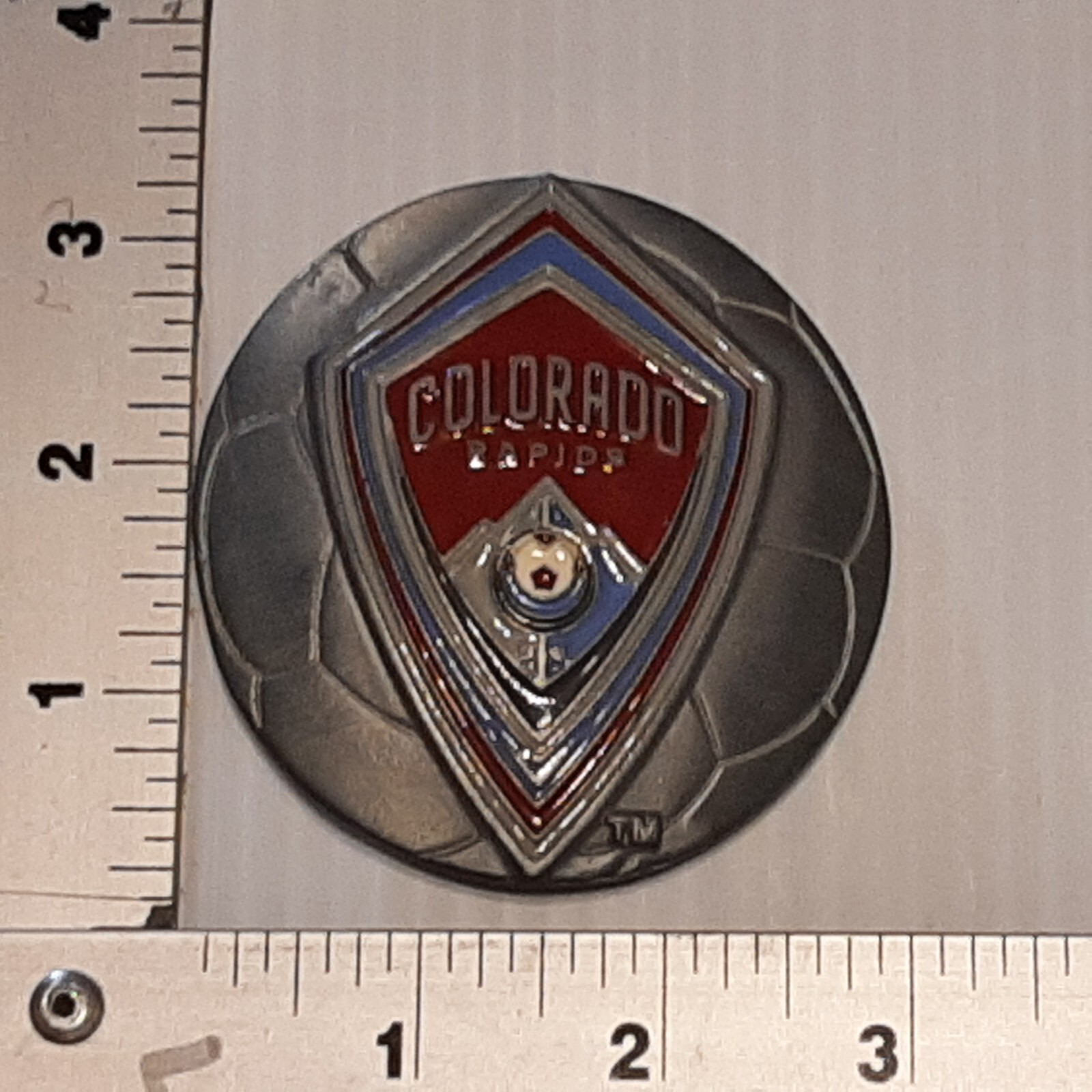 SILVER PEWTER MLS SOCCER COLORADO RAPIDS Metal Belt Buckle