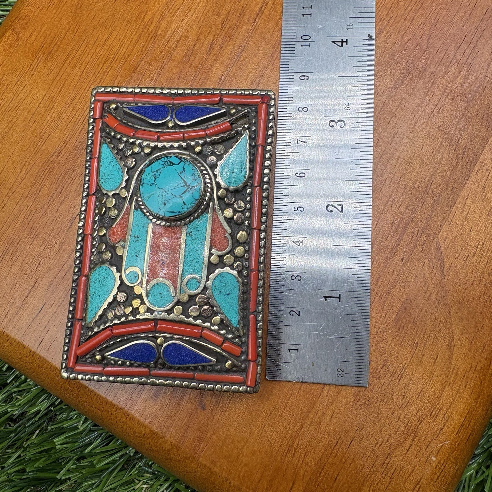 Vintage Tibetan Belt Buckle waist trap Turquoise Coral Clasp