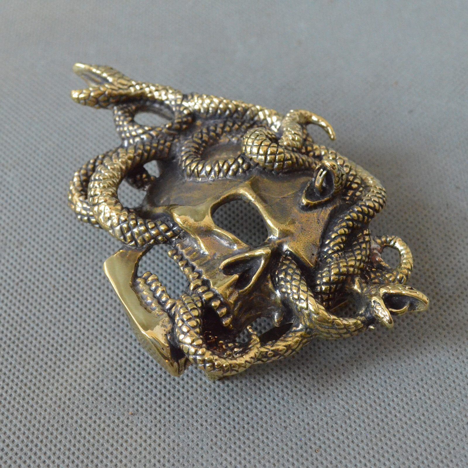 Handmade, Unique Brass Copper Skull Snake Men&rsquo;s Belt Buckle,Punk Personal Gift