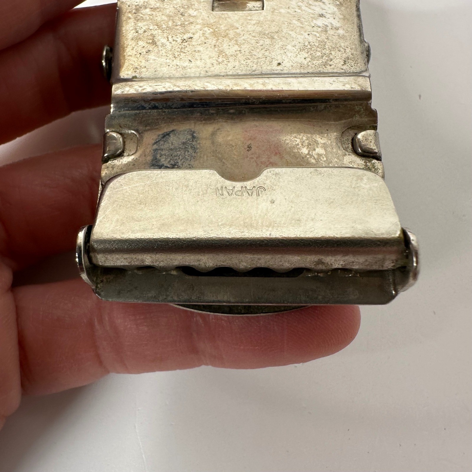 Vintage US Navy Belt Buckle Ready For Sea Enamel Crest Silver Tone Japan