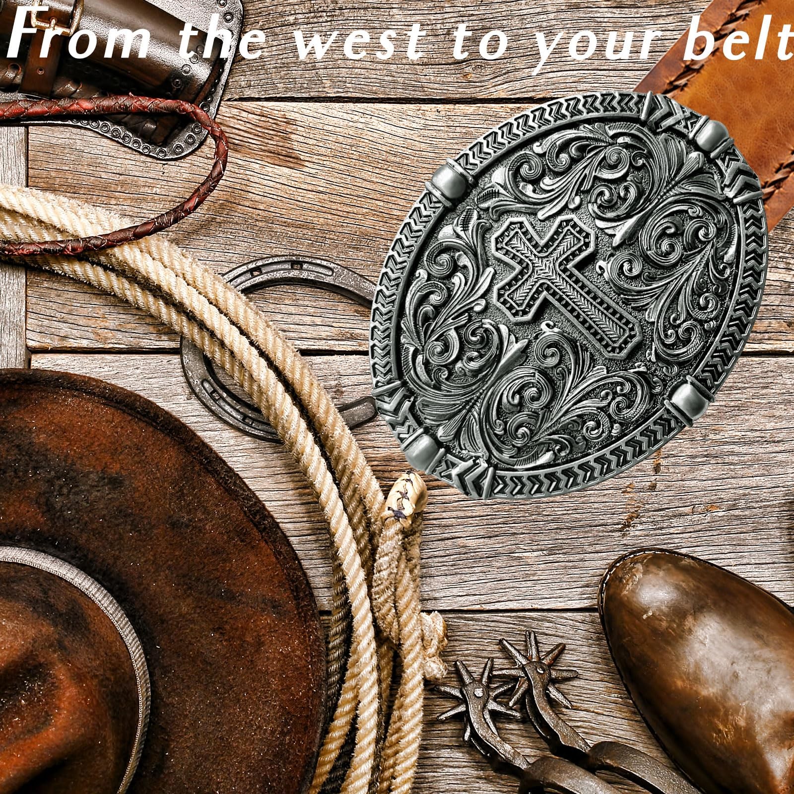 LKKLUYIC Religious Cross Western Belt Buckles for Men Cowboy Large, Silver