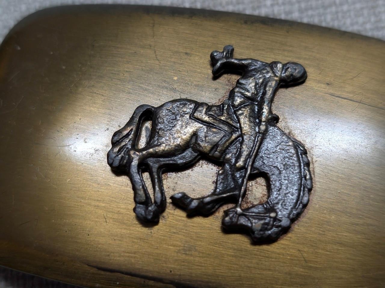 vintage USA made COWBOY belt buckle WESTERN horse RODEO buckin bronco CHAMBERS