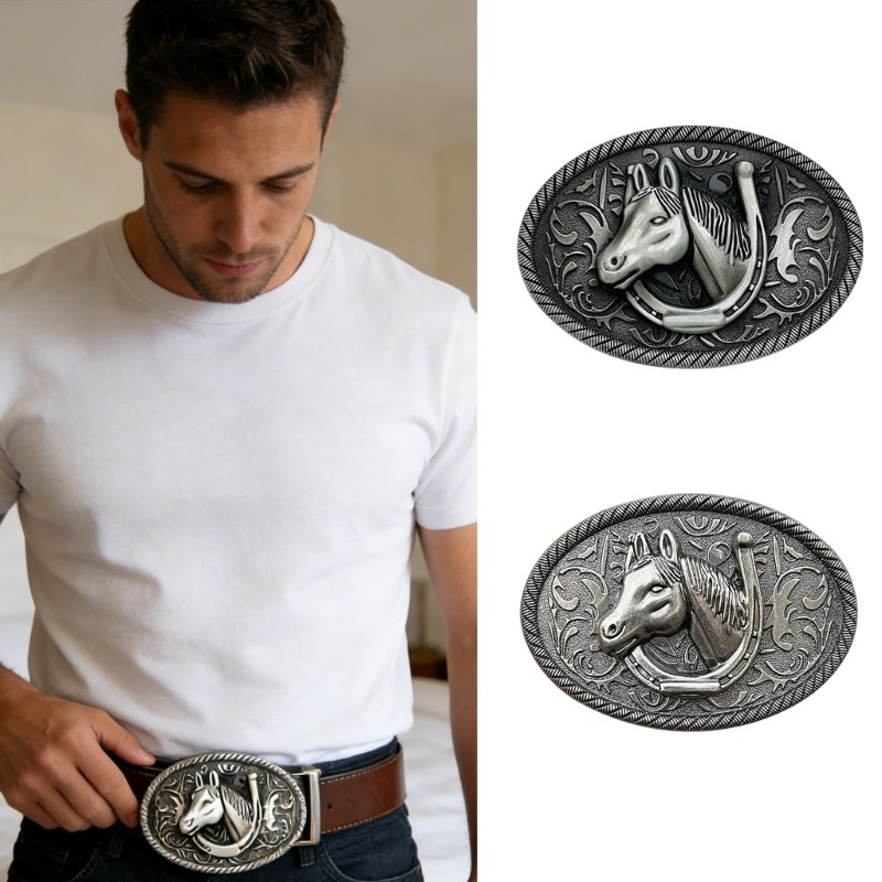 Secure Locking Horse Head Design Belt Buckle Metal Practical Travel Buckle