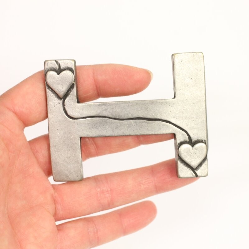 H Belt Buckle Smooth Silver Tone Classic Sporty Metal Buckle