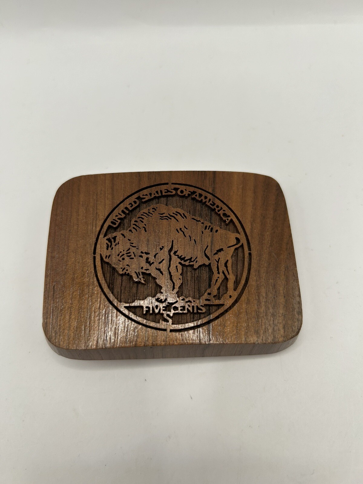 Vintage Buffalo Nickel LASER Etched Wood Belt Buckle