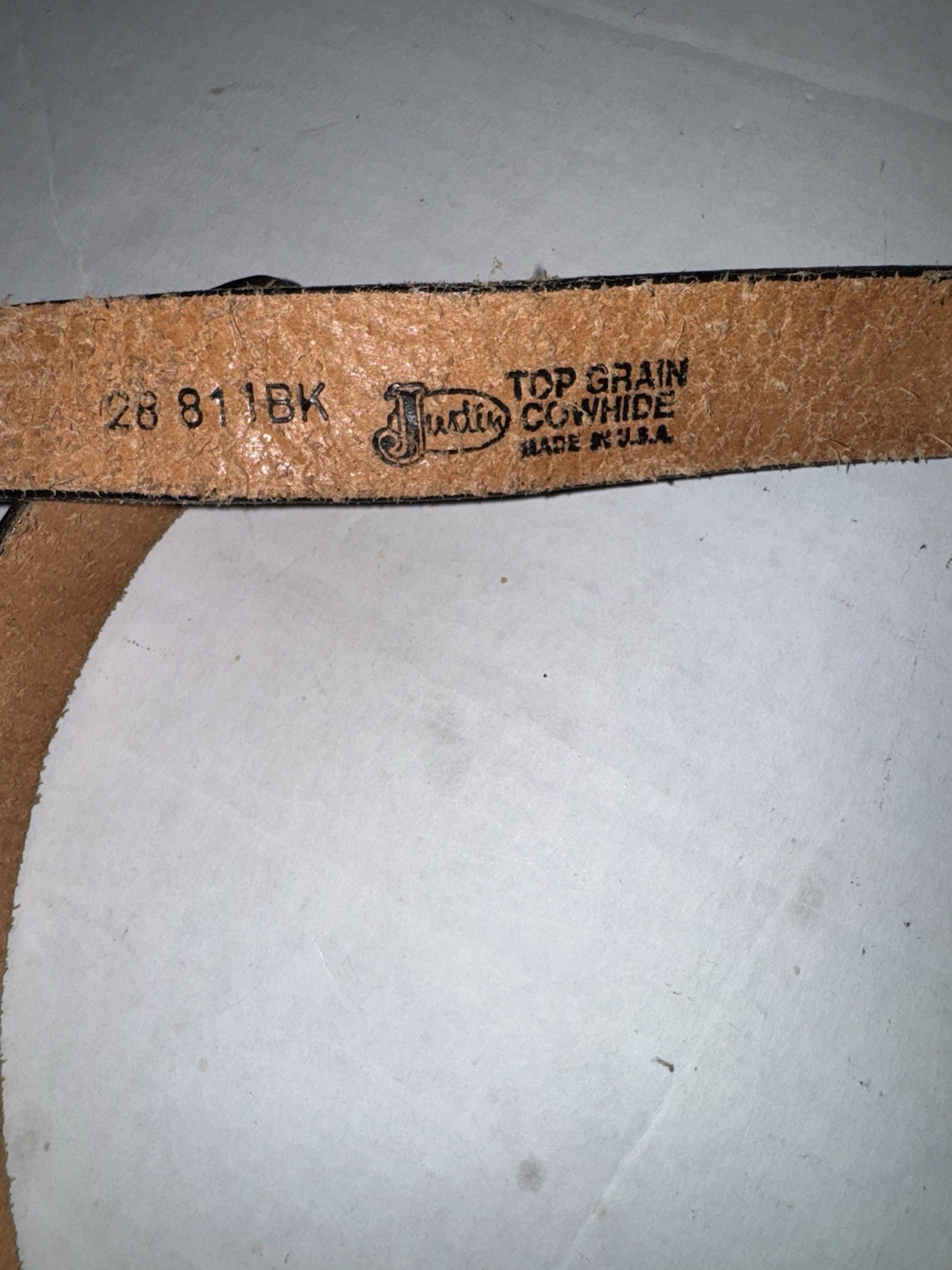 Justin Leather Kids Belt Size 28 Black Tooled “Champion” Buckle