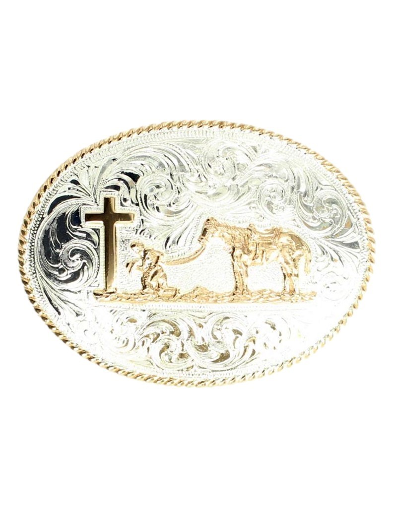 Crumrine Western Belt Buckle Cowboy Prayer Rope Silver Bronze C1037448