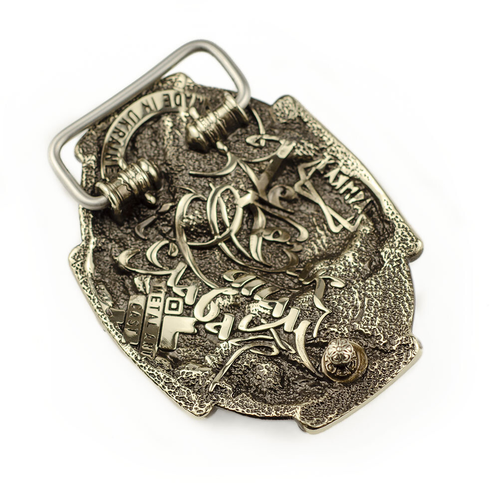 German silver belt buckle Cossack, Handmade Ukrainian warrior military buckle