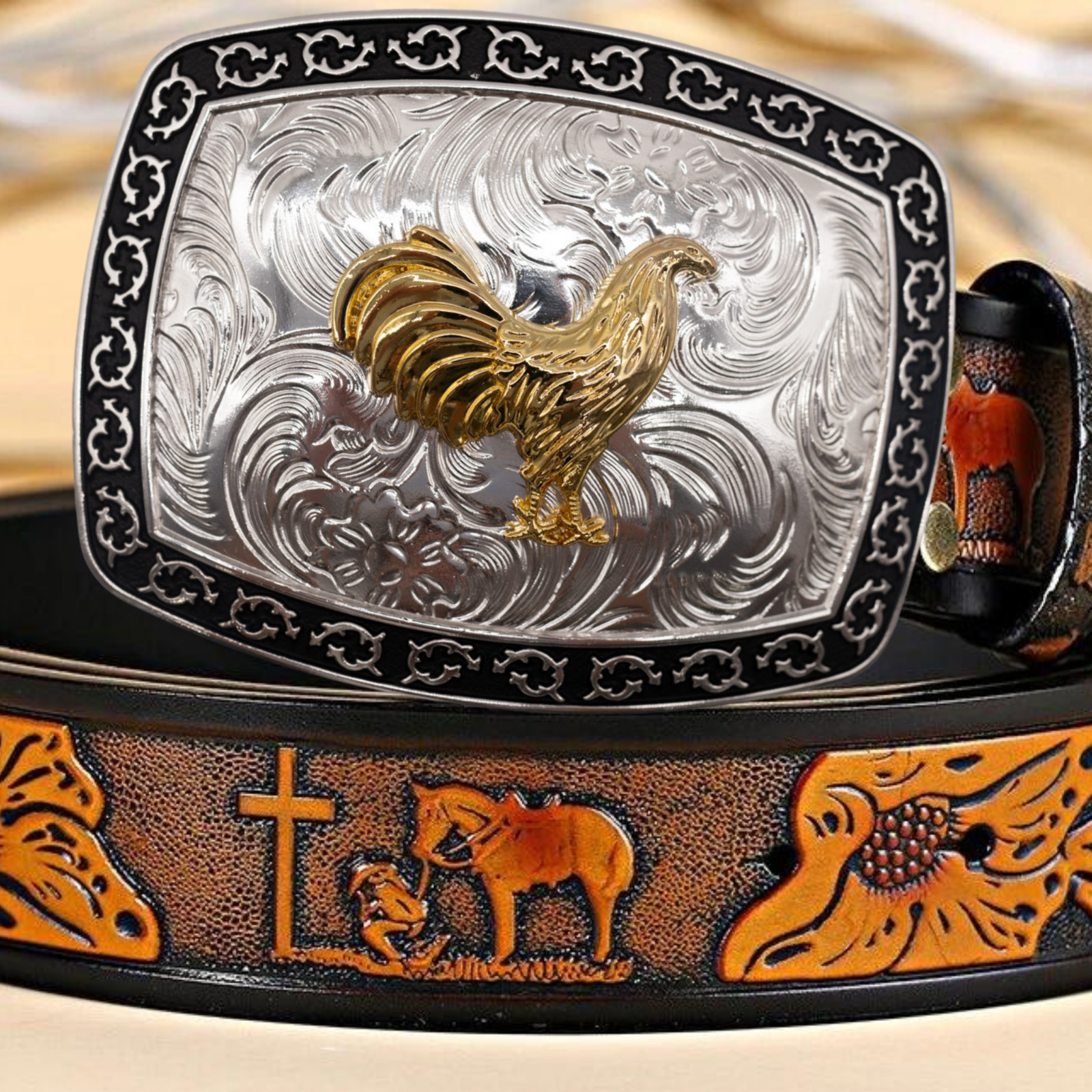 ROOSTER BELT BUCKLE FLAG MAP RODEO COWBOY WESTERN TEXAS NEW Hebillas Vaqueras