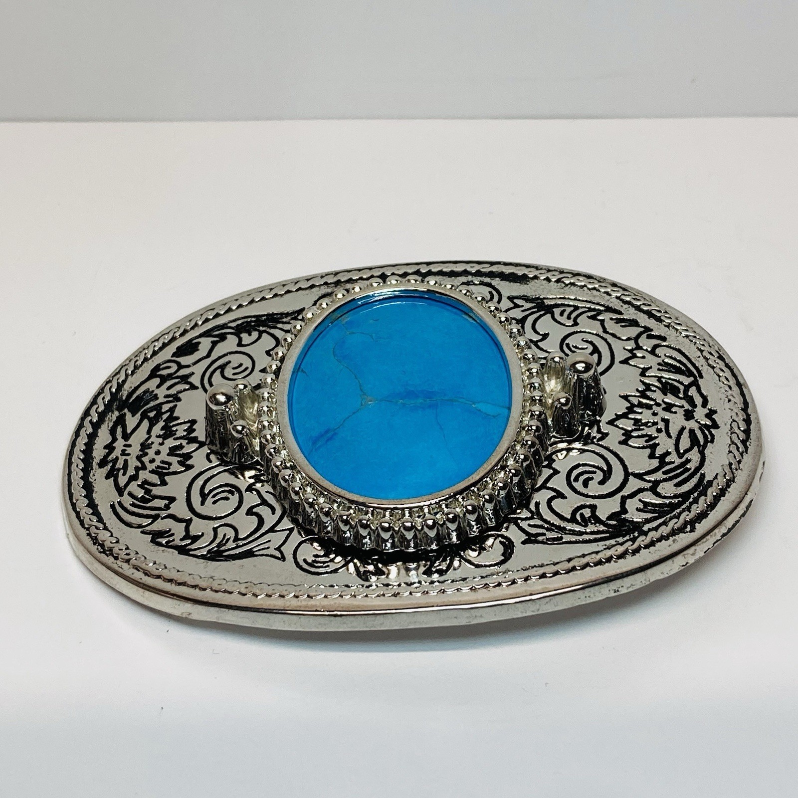 Turquoise Stone Silver Western Country Unisex Engrave Design Belt Buckle