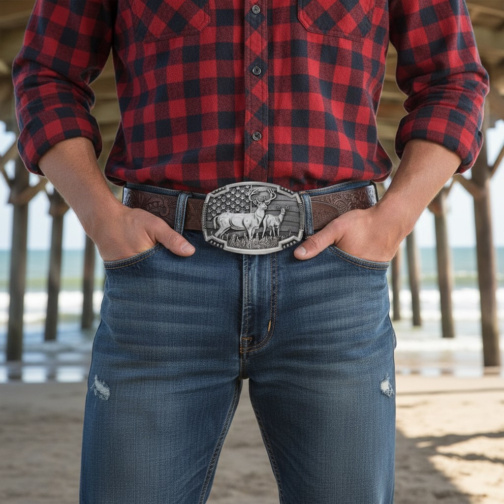 Men Women Dark Silver Metal Belt Buckle Deer Nature Hunter Rodeo Fashion Jeans