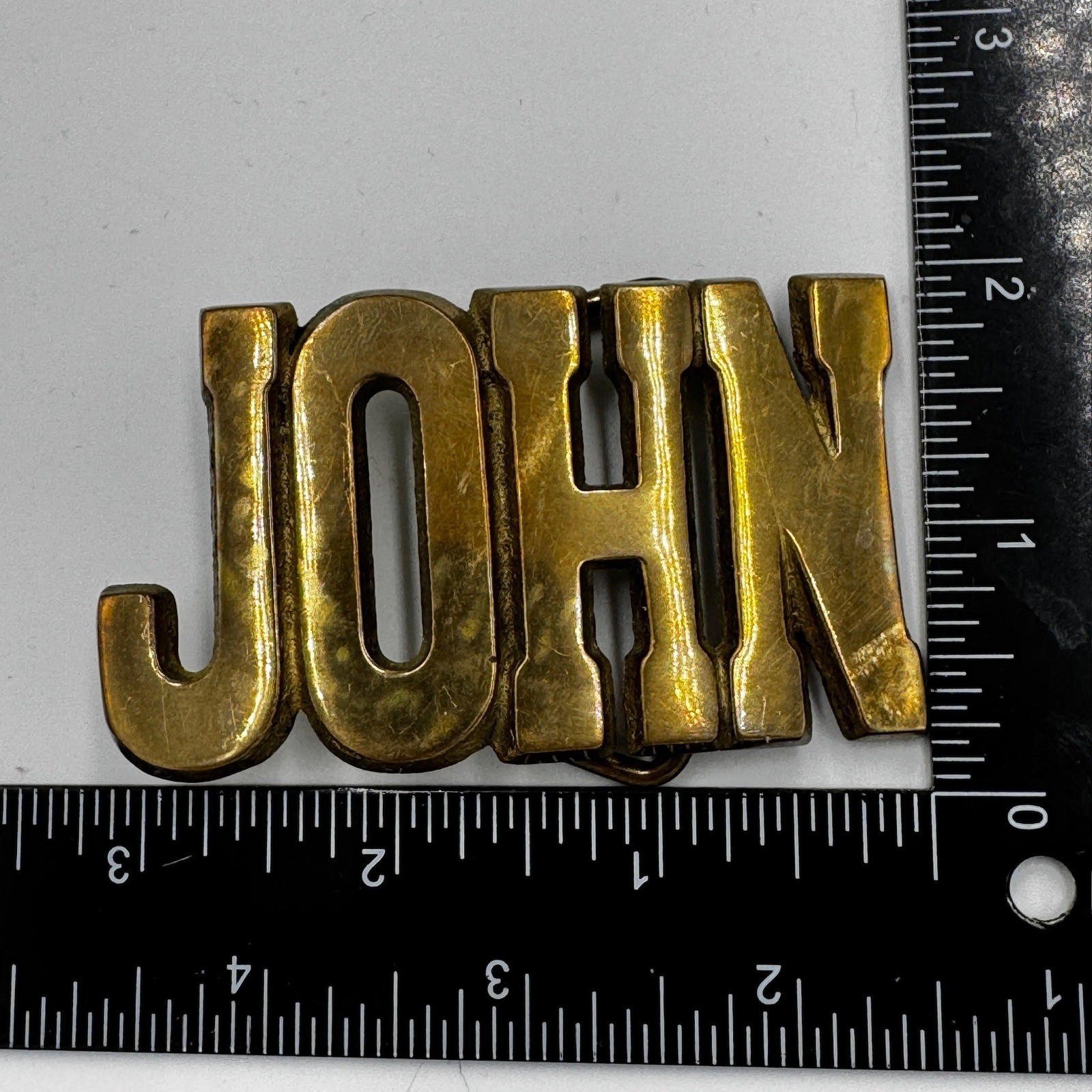 Vintage B.P.B. Solid Brass John Name Belt Buckle Gold Tone Western 839 Taiwan