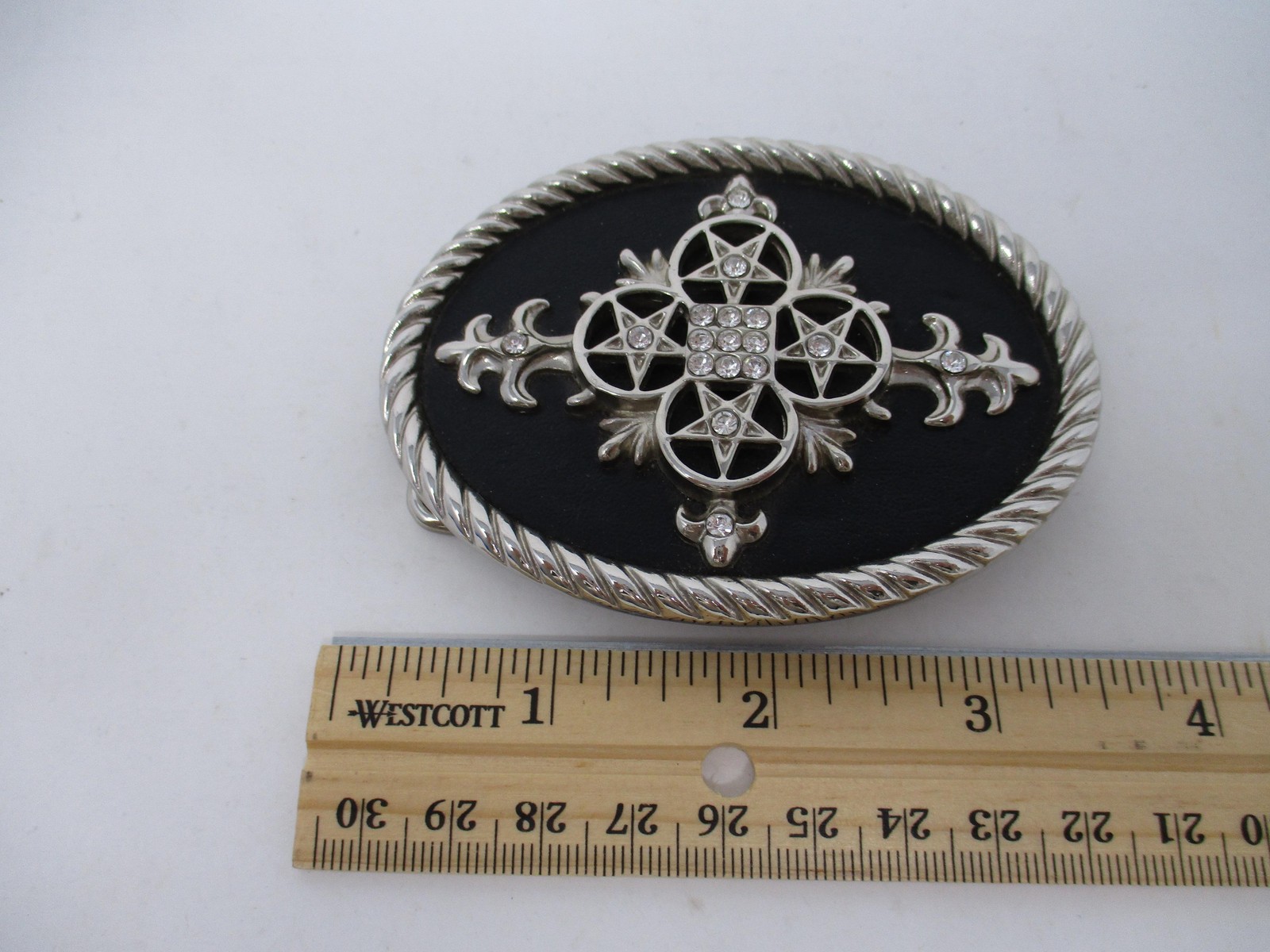 Classico Belt Buckle Mens Silver Oval Western Rhinestone Cross Star Italia