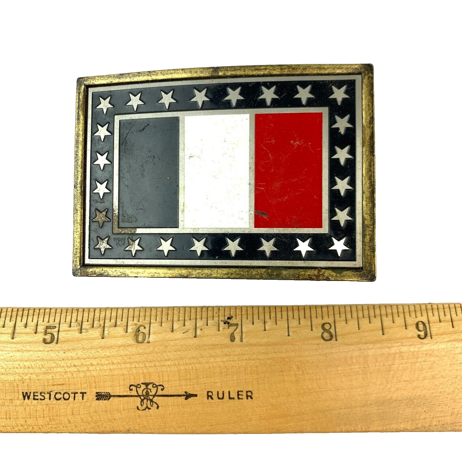 Vintage Flag of France Stars Red White Blue Metal Belt Buckle