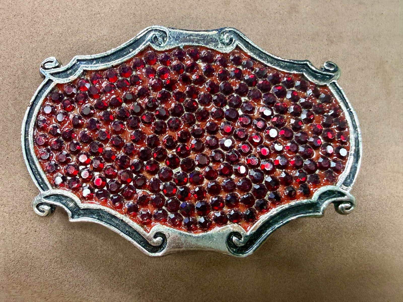 Red Rhinestone Completely Covered Womens Ladies Western Framed Belt Buckle