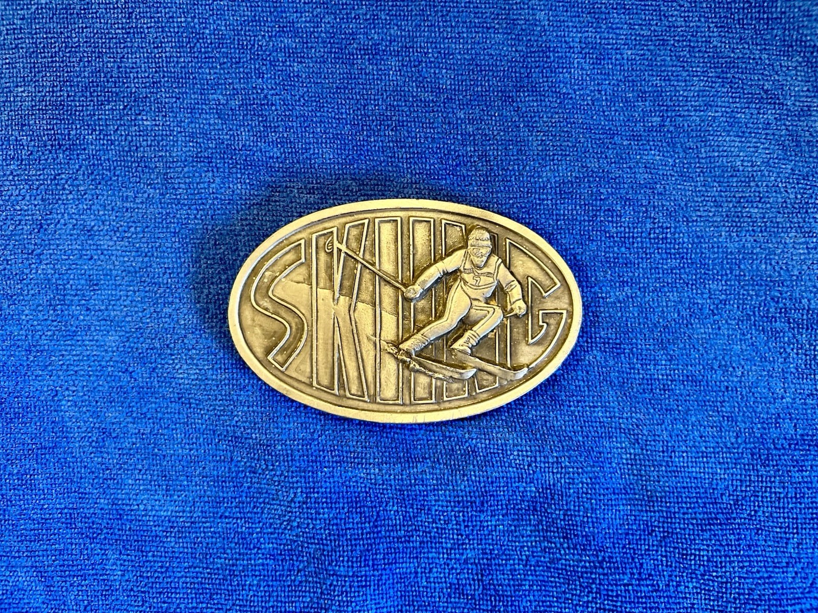Vintage Skiing Belt Buckle Brass 1976 Snow Cross Country Sports Aspen Vail