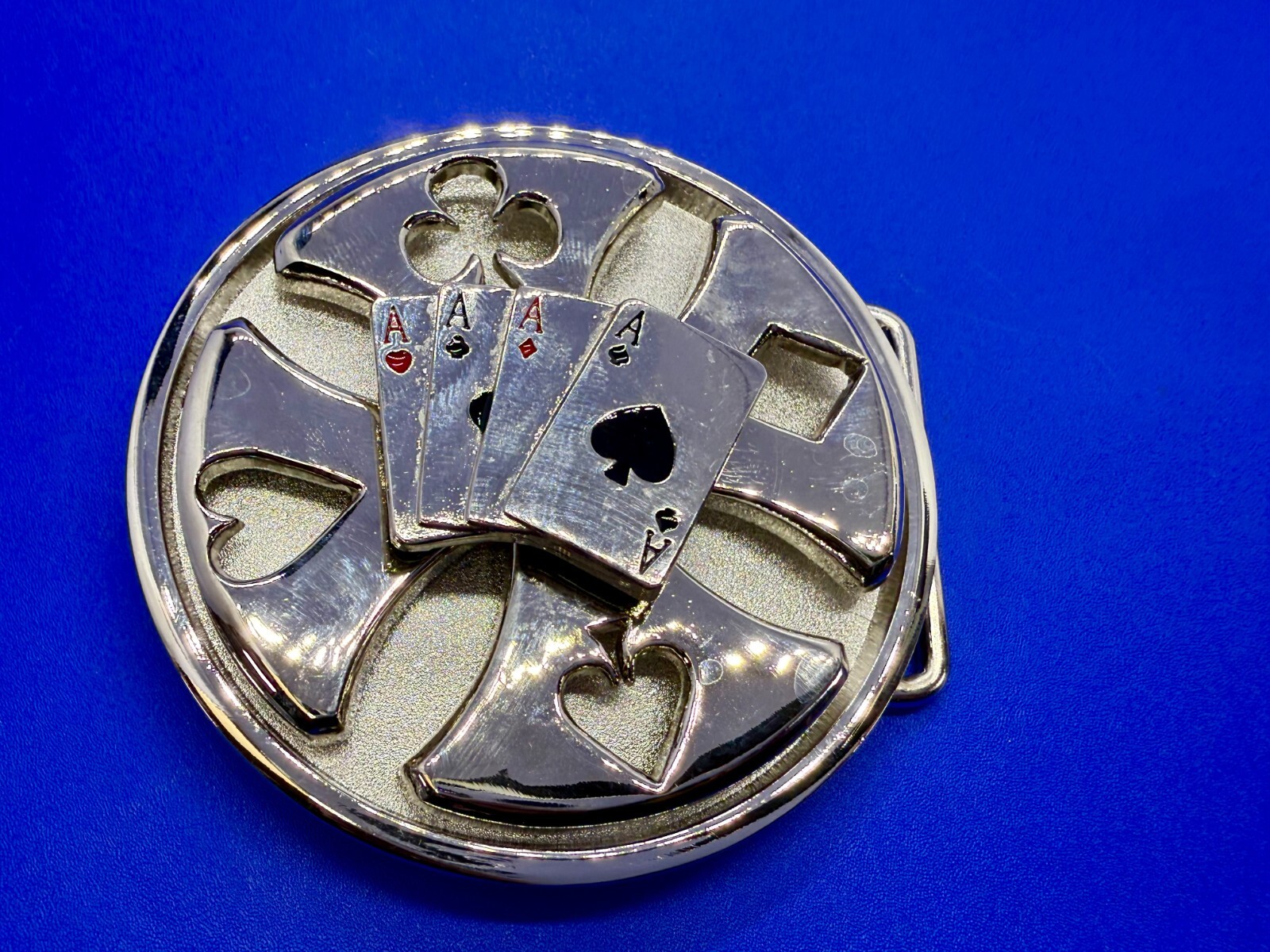 Four Aces Poker Cards Gambling Casino Silver Color Large Spinner Belt Buckle
