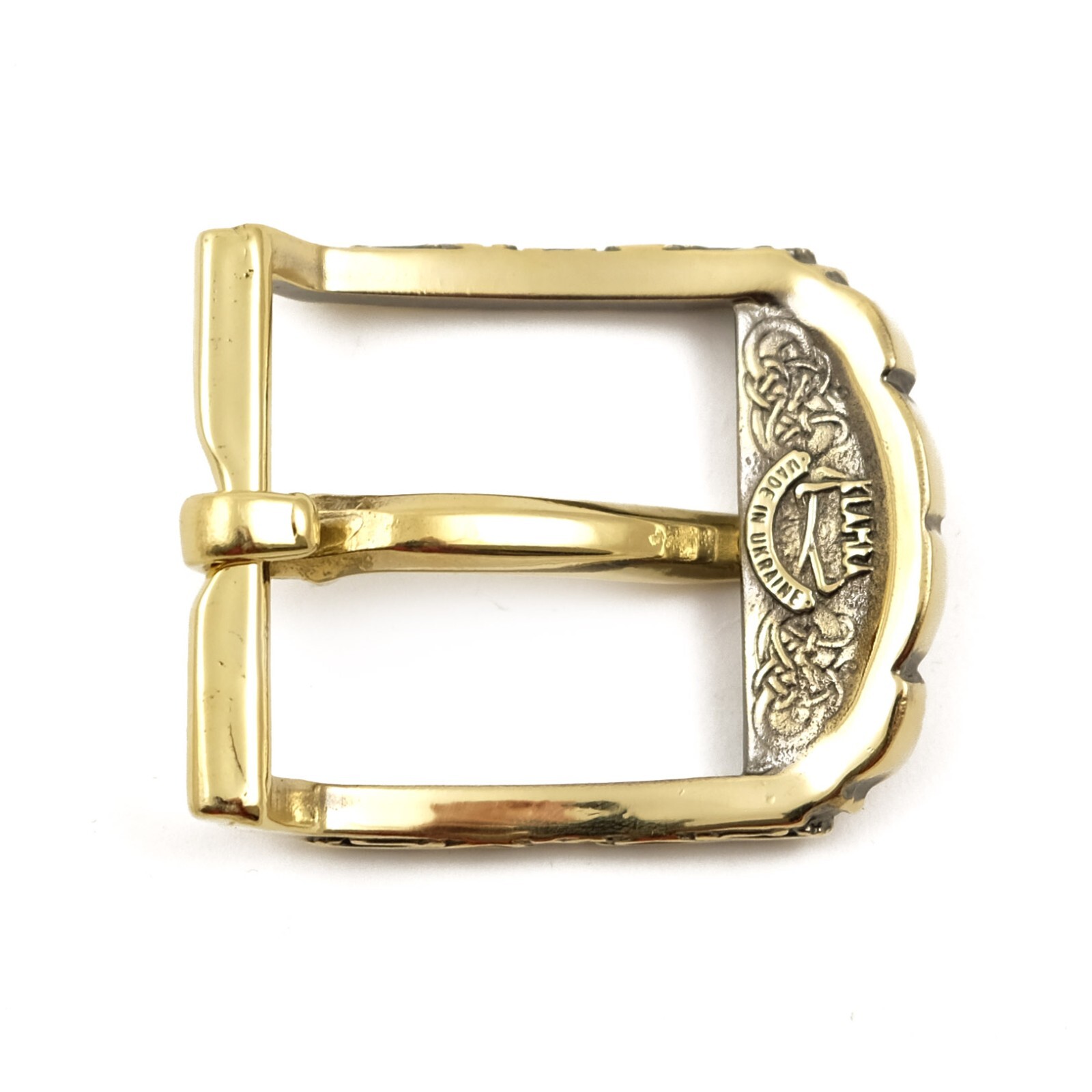 Brass belt buckle Odin&rsquo;s Wolves, pin type Old Norse Scandinavian Celtic buckle