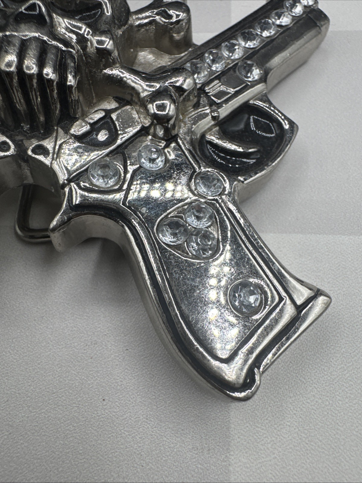 Rockin Rebel / Jeweled Skull And Guns Buckle / Rhinestones Belt Unisex 4”X3.5”