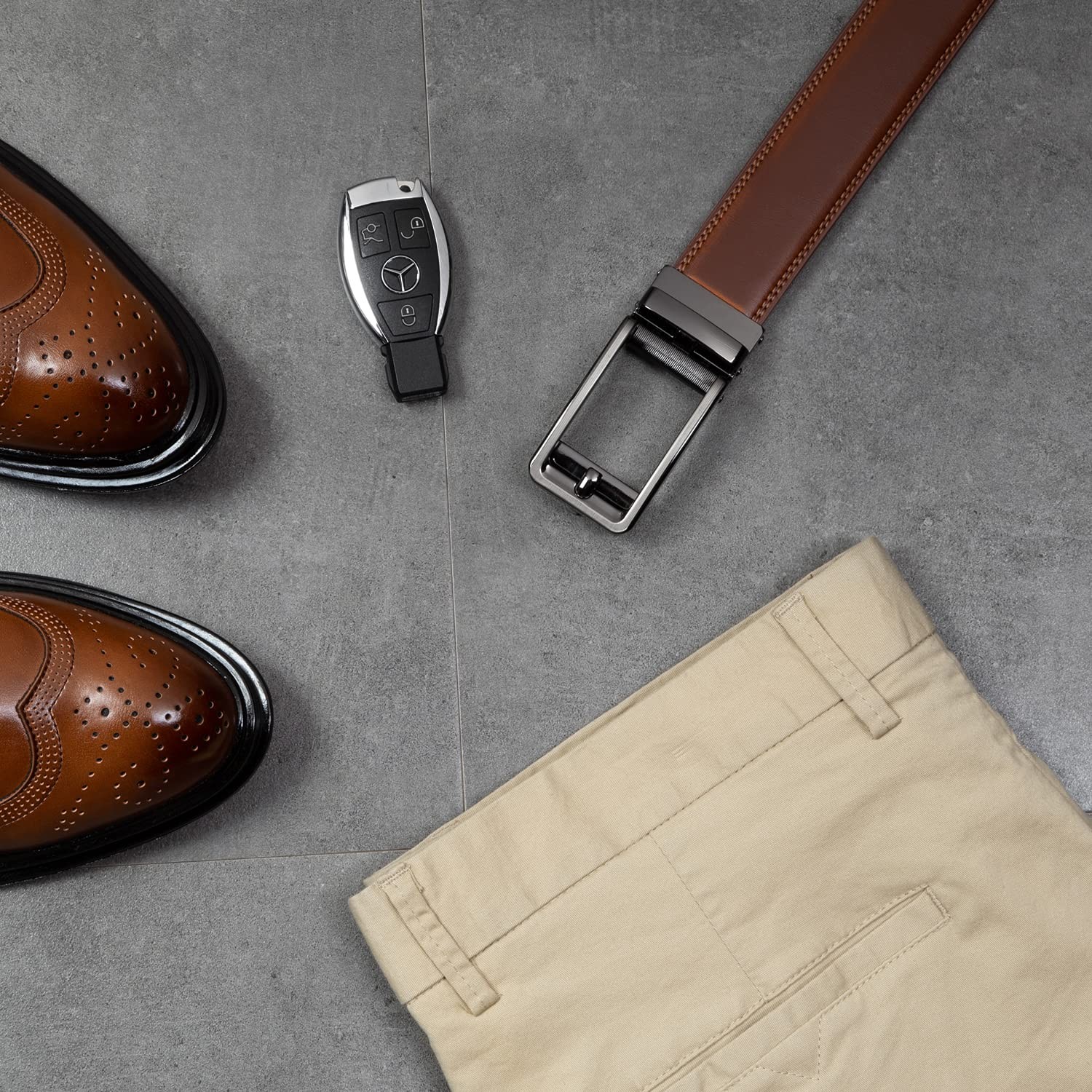 Founders & C Men&rsquo;s Leather 28&Prime;-42&Prime; Waist Adjustable, Burnt Umbe/Cognac