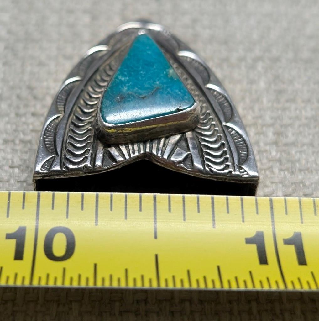 vintage STERLING SILVER belt buckle set 4PC turquoise SAMPSON WERITO navajo