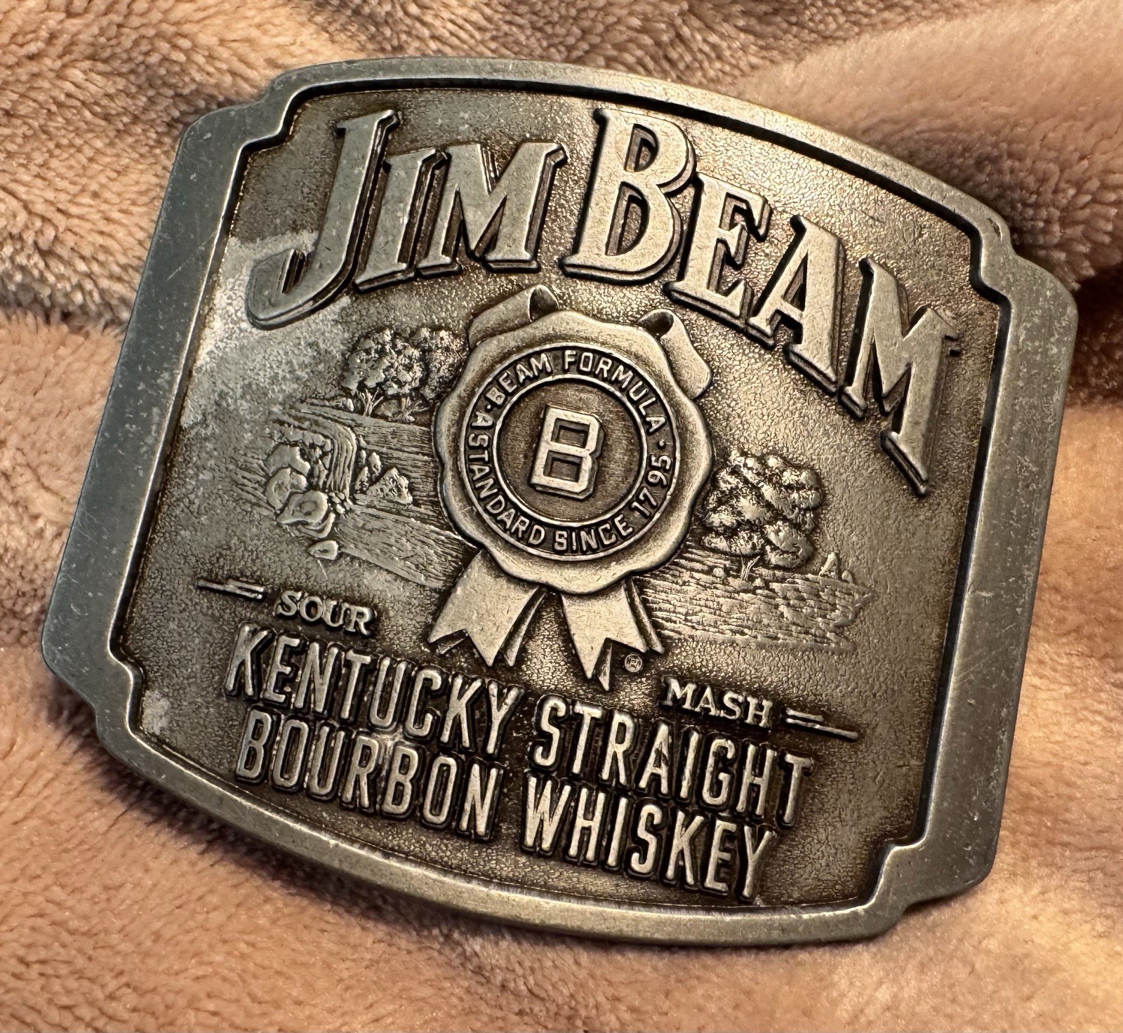 Jim Bean Whiskey Cowboy Rodeo Advertising Belt Buckle Country Western Solid