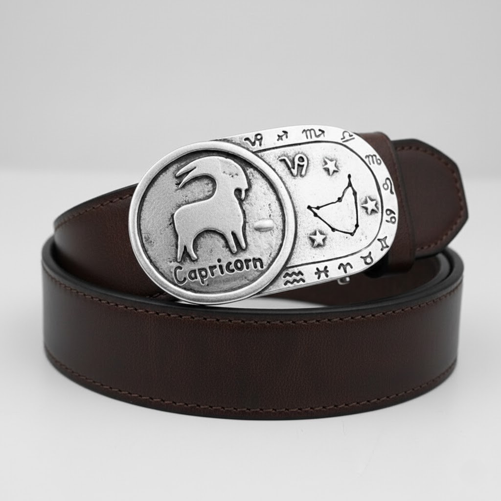 Aquarius Zodiac Belt Buckle Antique Silver Rectangle Modern Style
