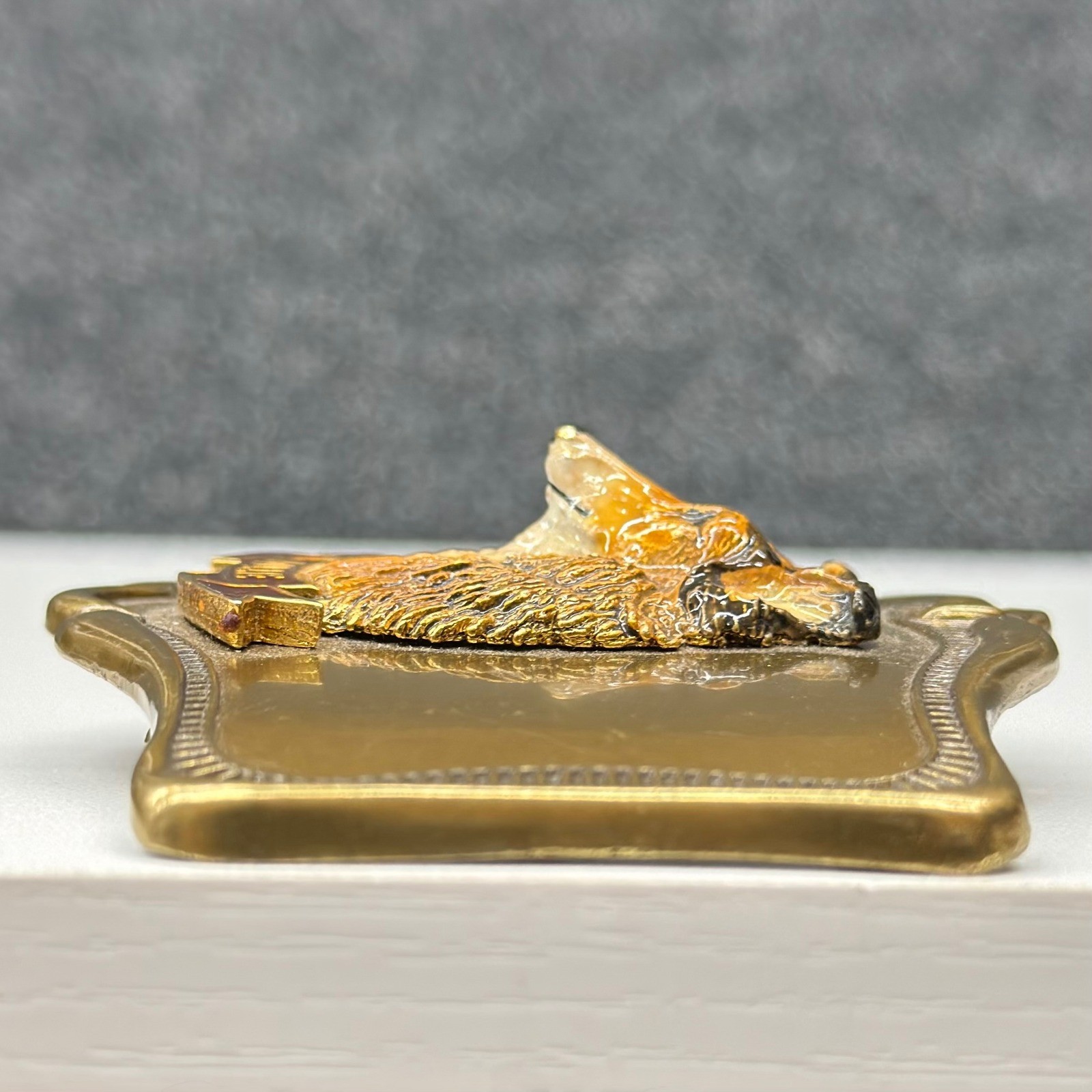 Vtg 1978 AHM Collie Dog Brass Belt Buckle Enamel 3D Relief Animal Collectible