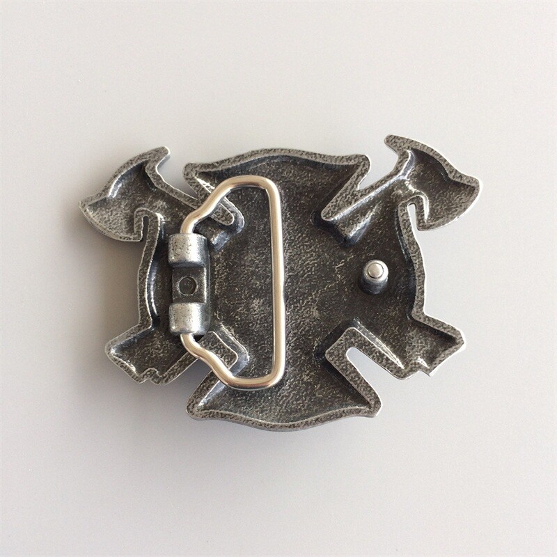 Antique Brushed Silver Fire Fighter Cross Vintage Belt Buckle