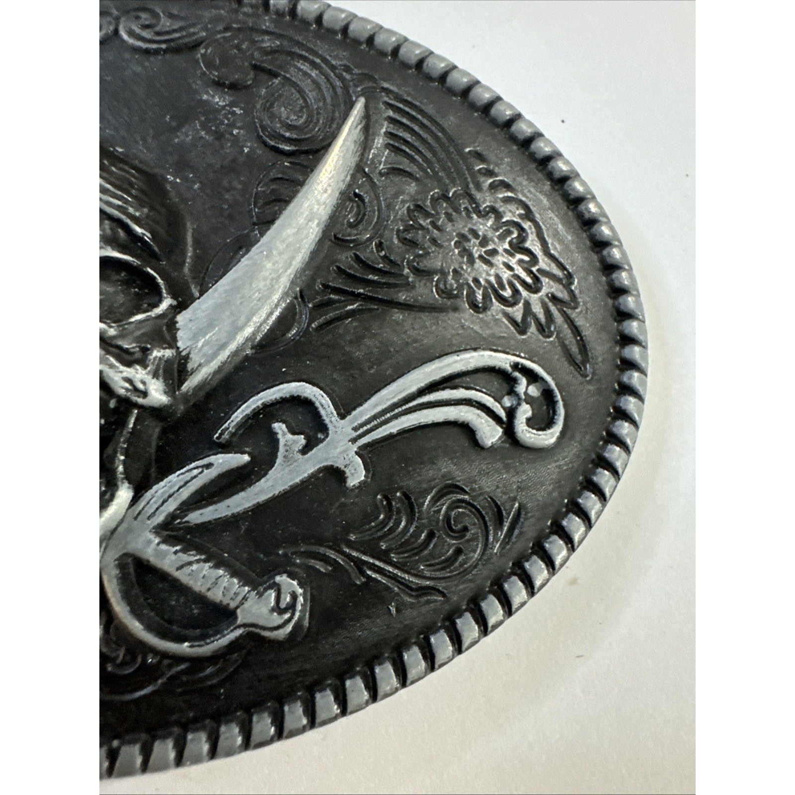 Pirate Skull & Crossed Swords Belt Buckle Antique Silver Biker Goth Punk