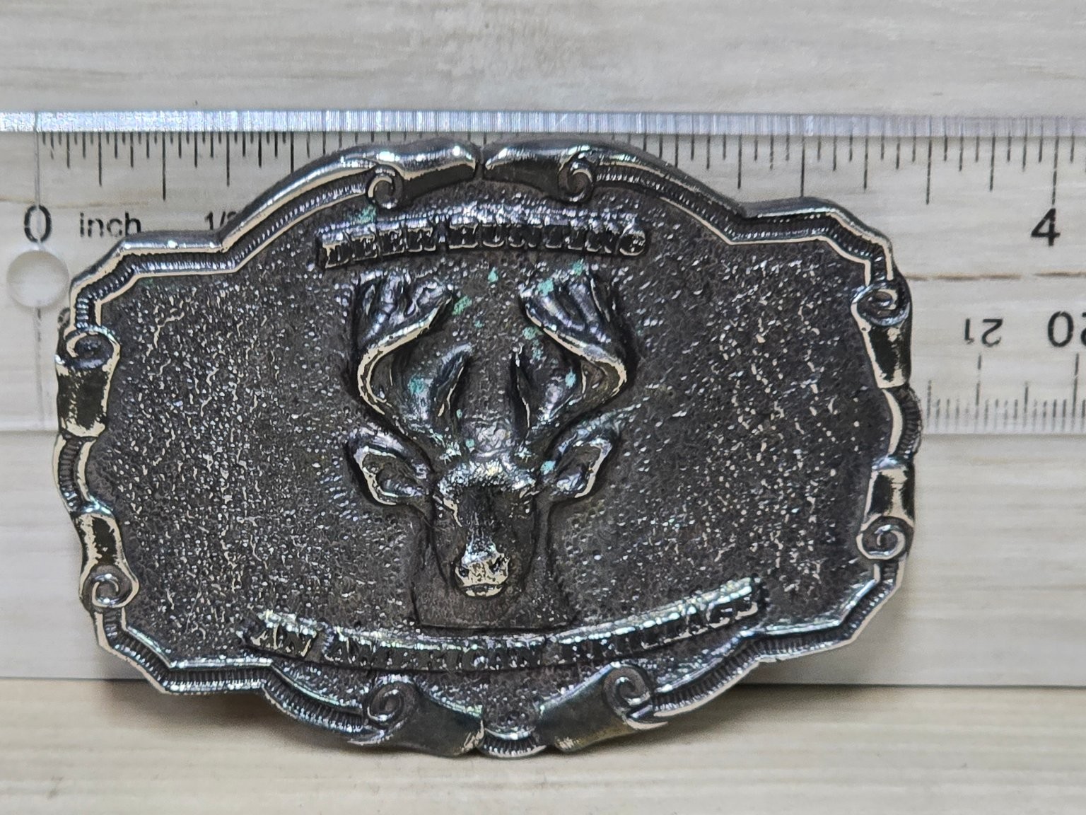 Vintage Wyoming Studios Belt Buckle Antique Silver Tone 3.5&Prime; Deer Stag Head