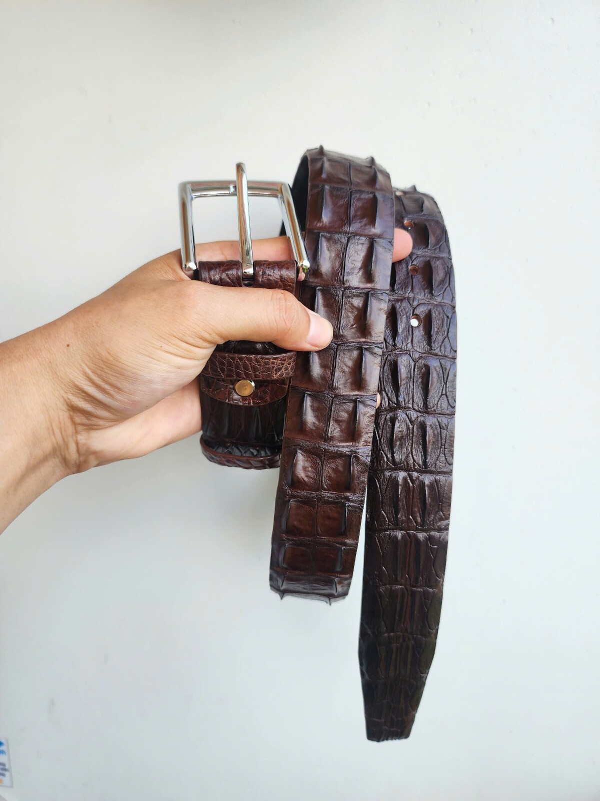 3.8CM Brown 100% Genuine Leather Skin Men Belt Silver Buckle- Handmade