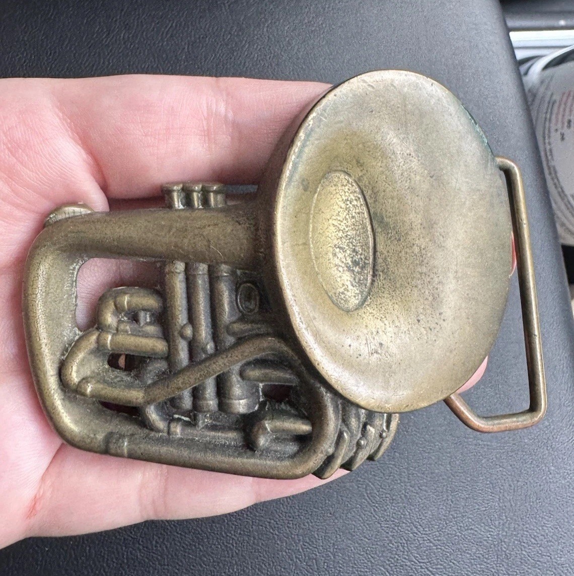 Vintage French Horn Solid Brass Belt Buckle 1978 Baron Buckles 6067 Taiwan