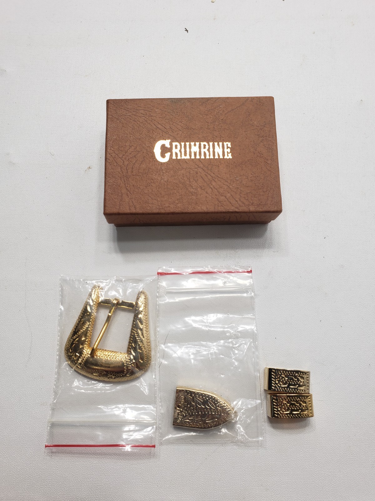 Vintage Crumrine Solid Nickel Silver Ranger Belt Buckle Set 3/4” w/ USA