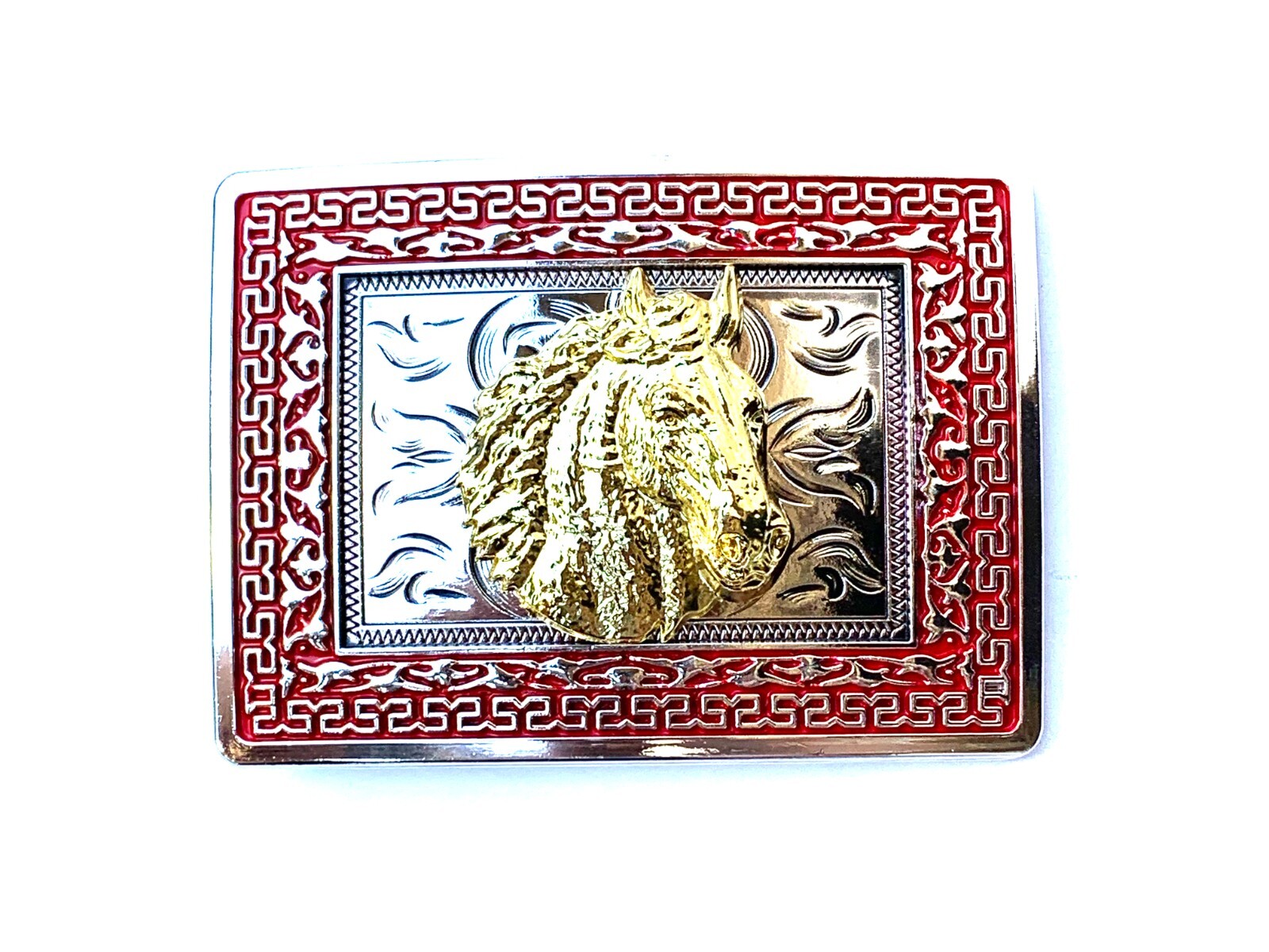 Western Buckle Gold Silver Red Horse Head Cowboy Buckle 2 » Hebilla Vaquero