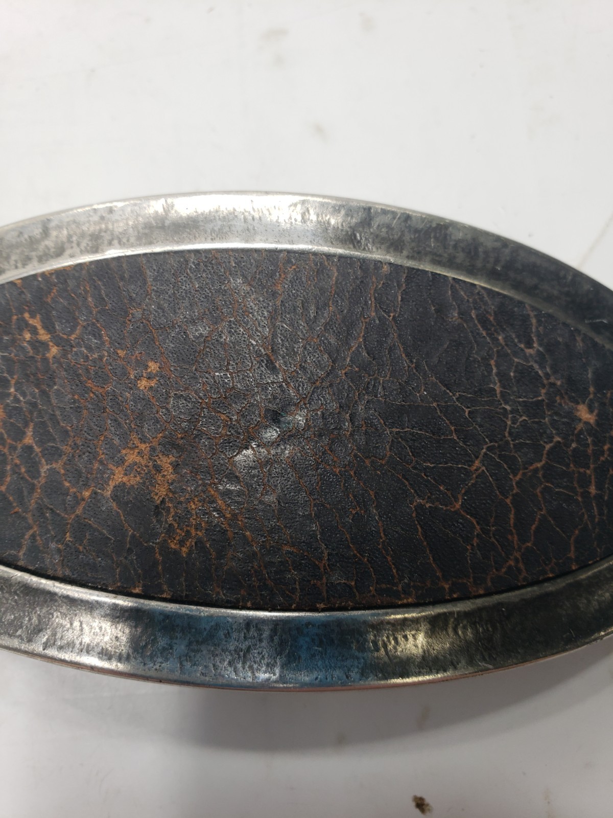 Set Of 3 Vintage Leather Snakeskin Oval Shaped Solid Brass Belt Buckles