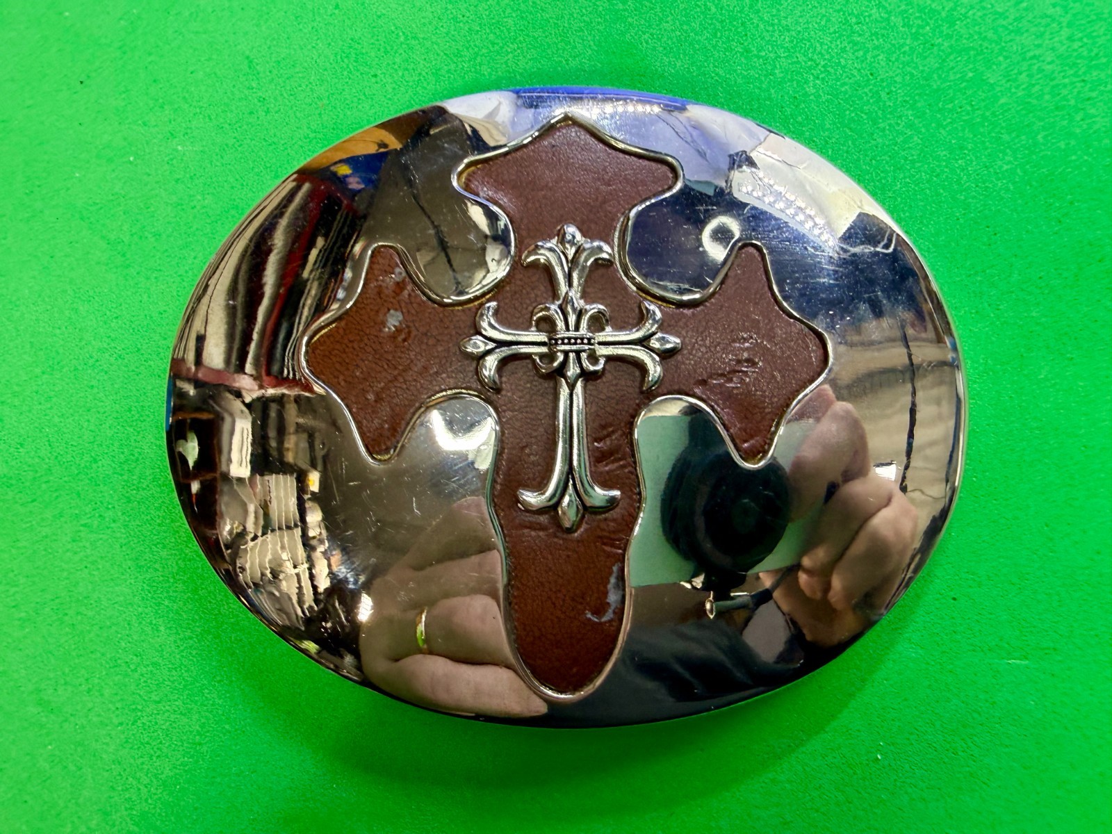 Large Gothic Cross Religious Gothic Punk Biker Vibe Leather & Metal Belt Buckle