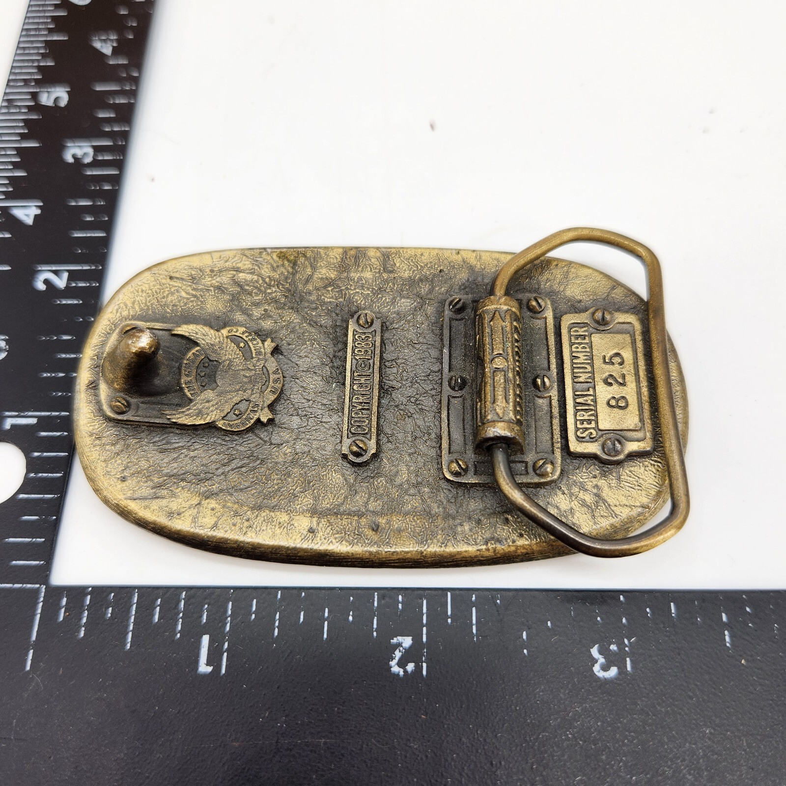 Vintage 1983 Great American Buckle Embossed Leather & Brass Belt Buckle Sunset