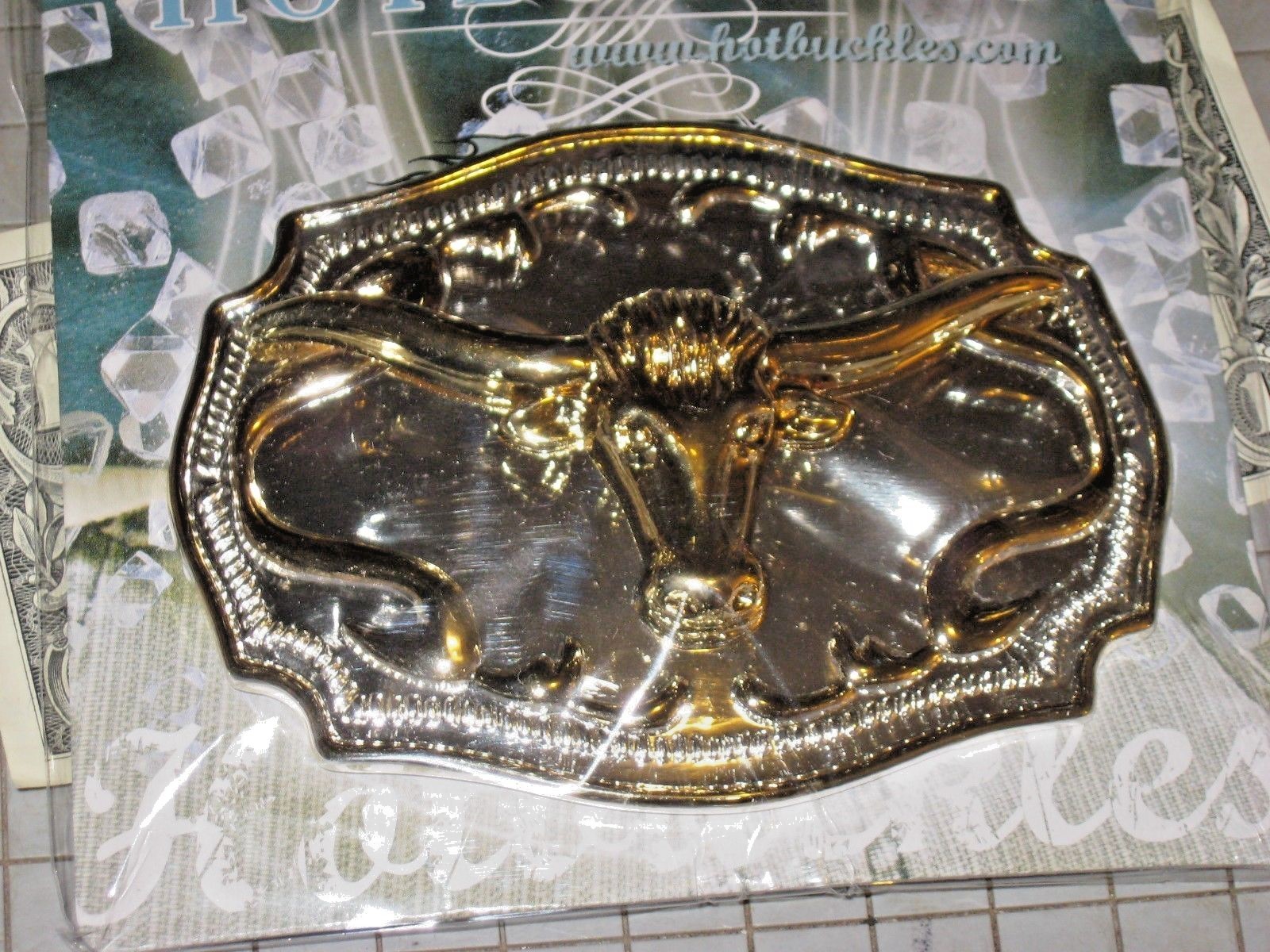 New Hot Buckles Chrome Long Horn Steer Head Gold Silver & Gold Color old stock