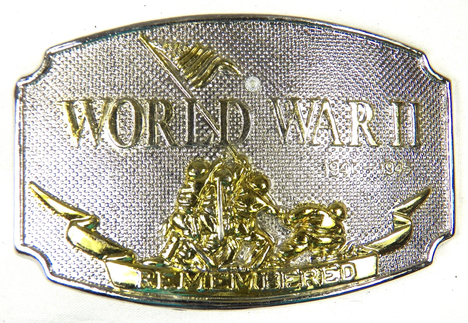 Belt Buckle World War II Remembered Iwo Jima 1941-1945 Gold/Silver Metal 1992