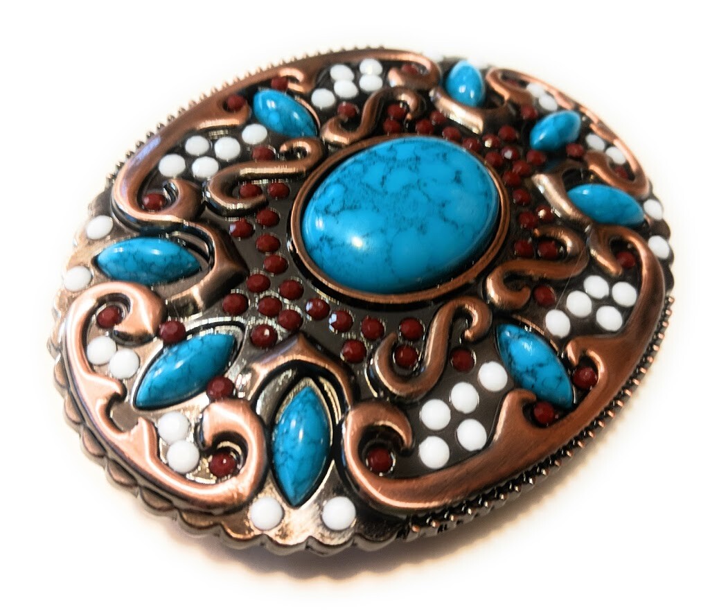 ✖ HQ NATIVE AMERICAN copper turquoise Cowboy Rodeo Style Belt Buckle Heritage US