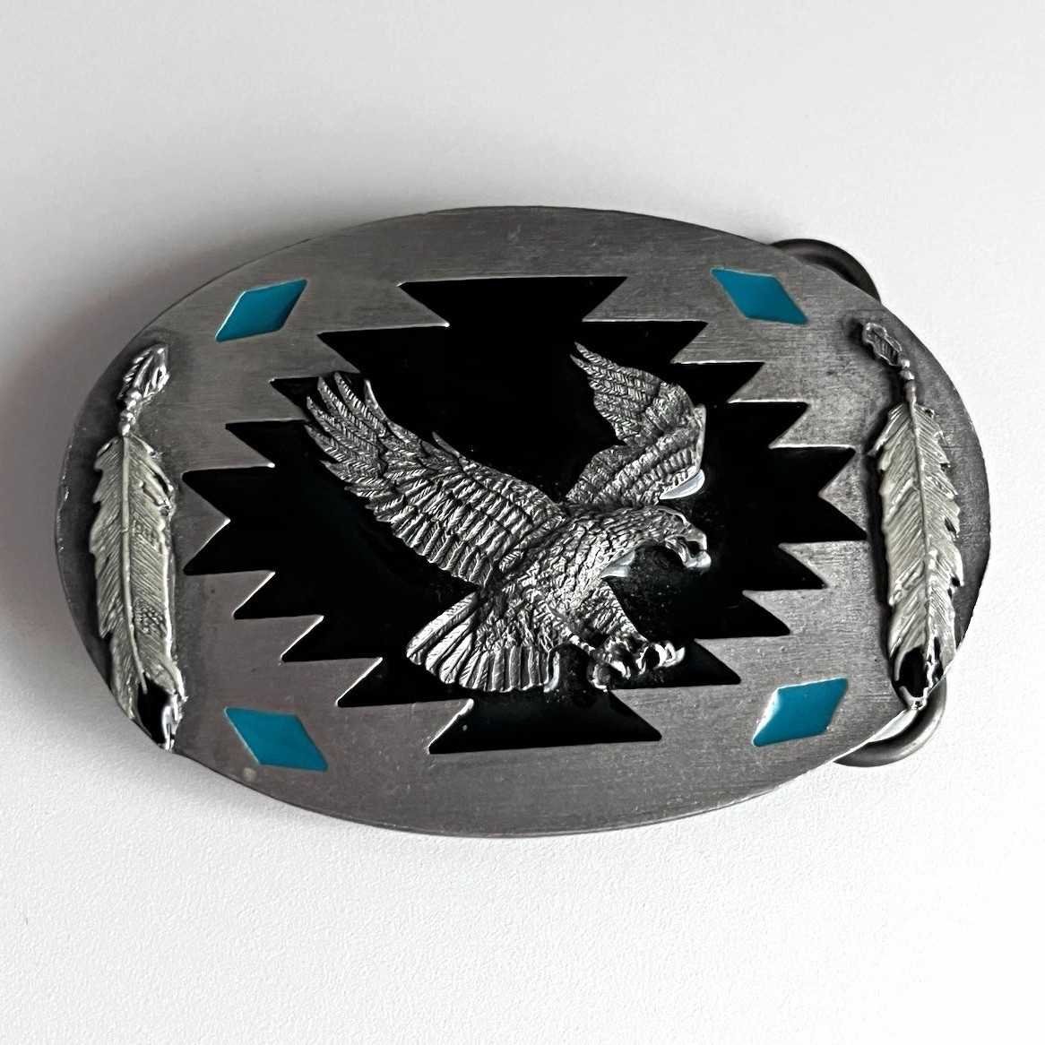 Siskiyou Buckle Co. AG-87 Eagle Western Oval Belt Buckle Silver Blue Inlay