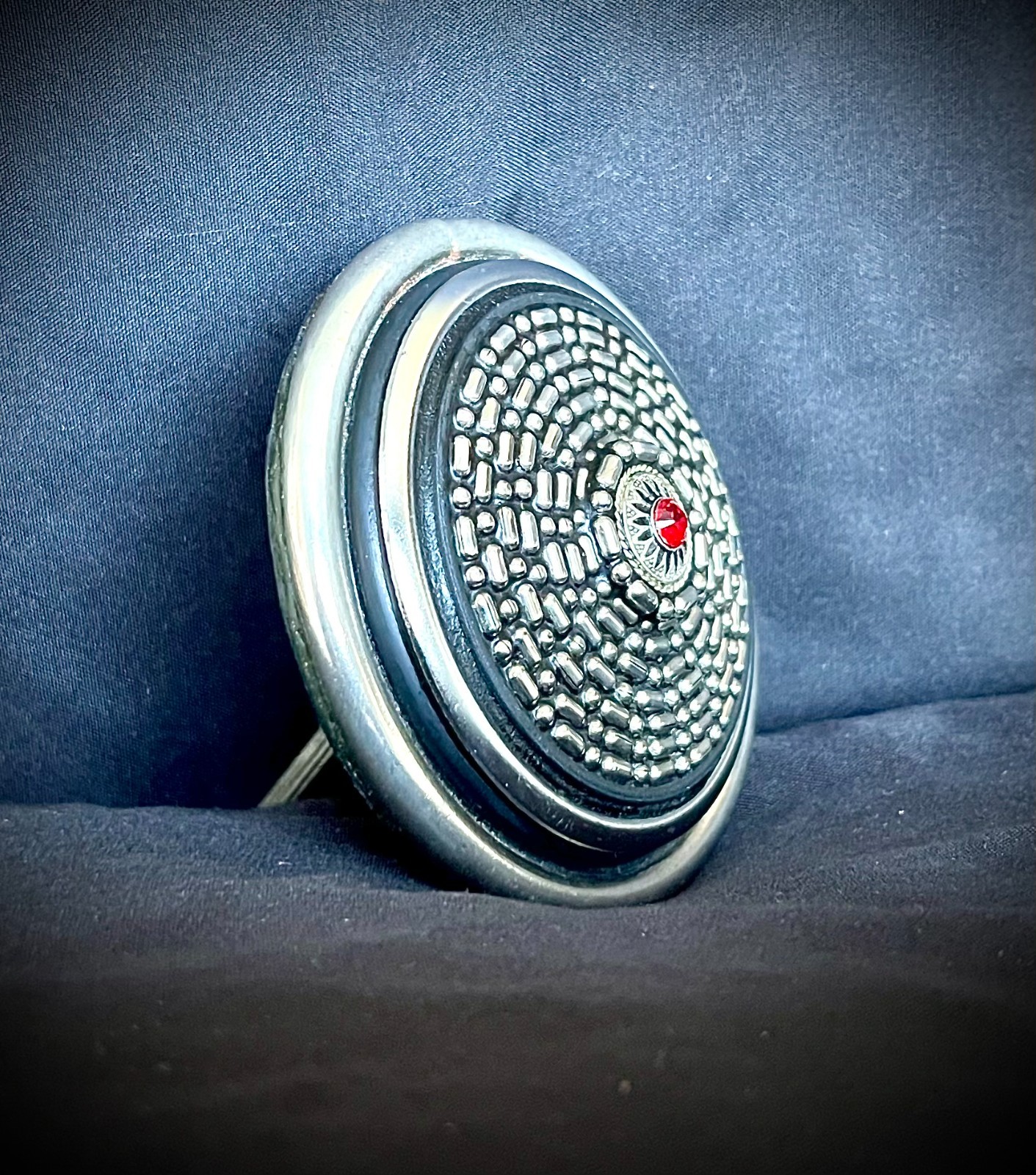 “Red Stone Shield”Industrial Art Belt Buckle Handmade OOAK Darren McNeese