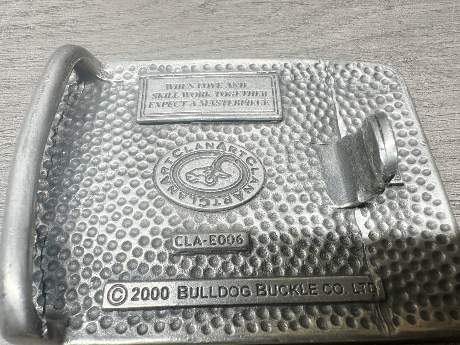 VINTAGE SCOTTISH KILT CLAN ART CO PEWTER BULLDOG BELT BUCKLE CELTIC PATTERN
