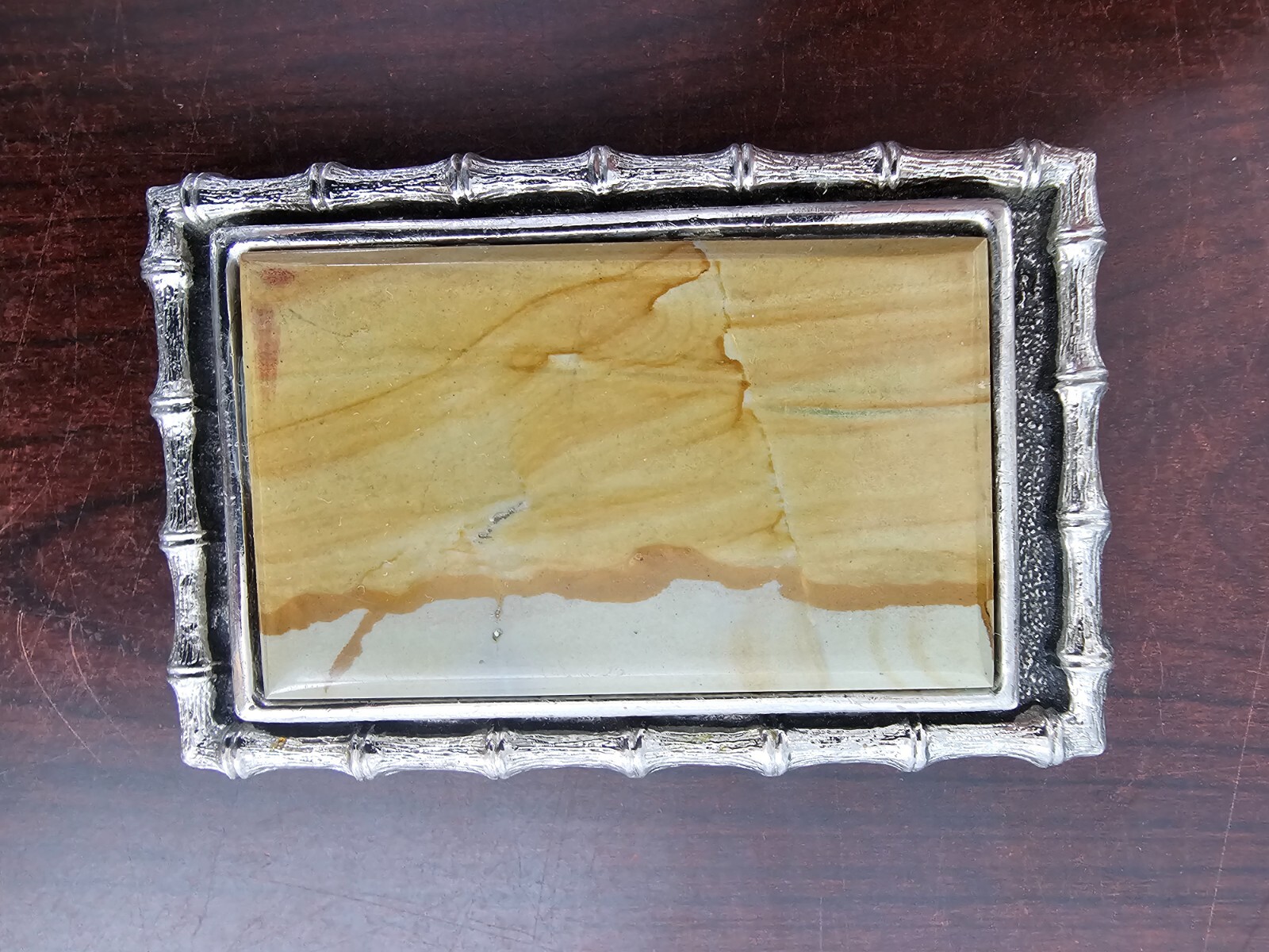 Nice Picturstone Handmade Bamboo Silvertone Western Belt Buckle 3-3/8×2-1/4&Prime;