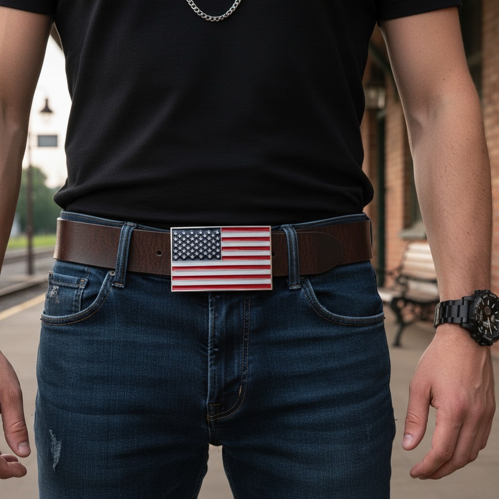 Men Women Silver Metal Western Belt Buckle United States America Flag USA July 4