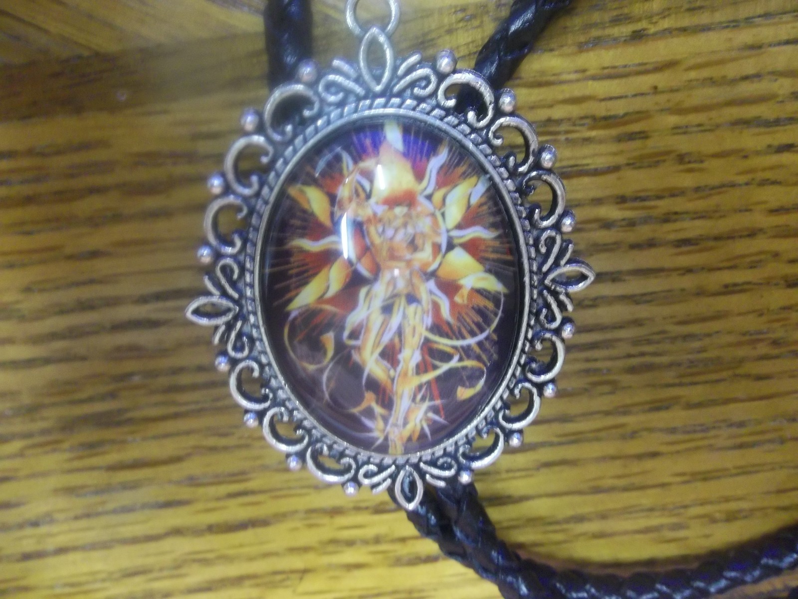 handcrafted Bolo tie leather braided cord large Si Fi Woman mounted cab