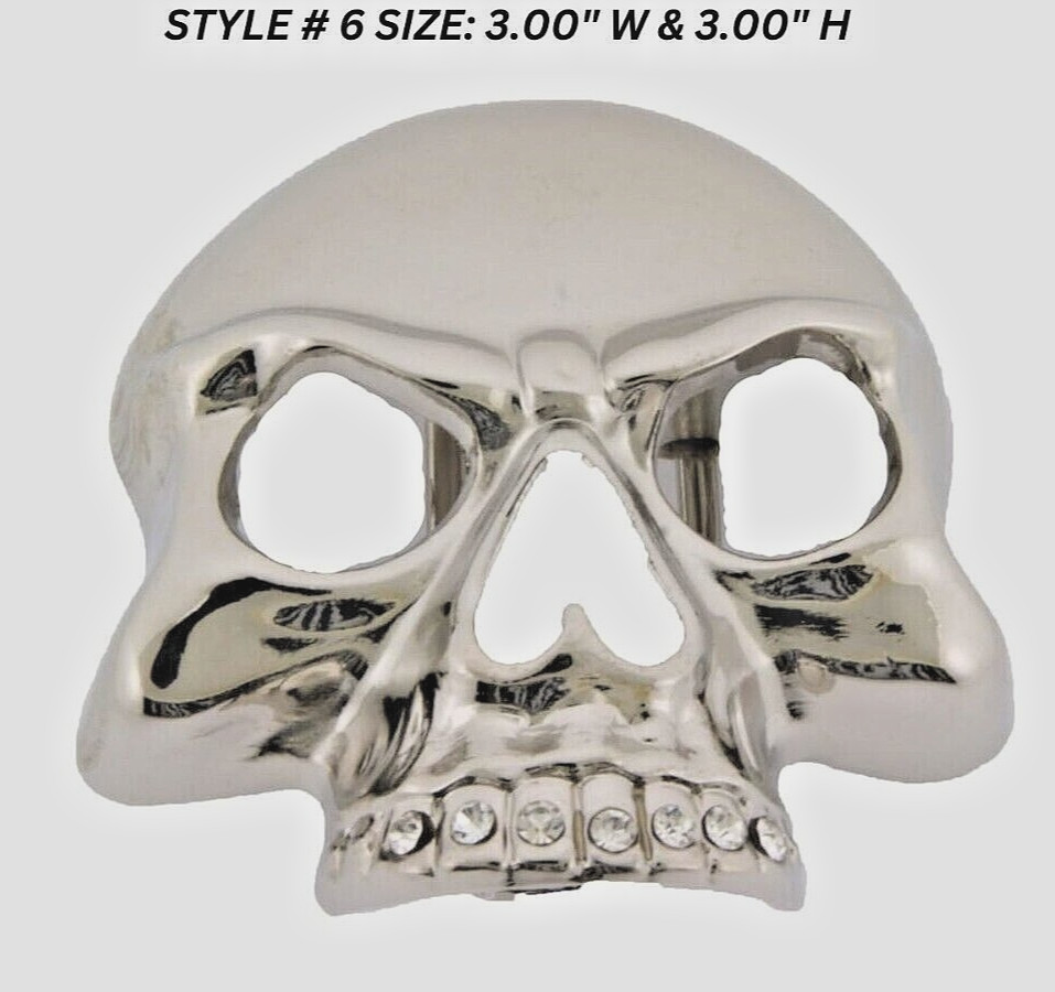 Skull Belt Buckle Men Silver Metal Skeleton Rhinestones Halloween Costume Pirate